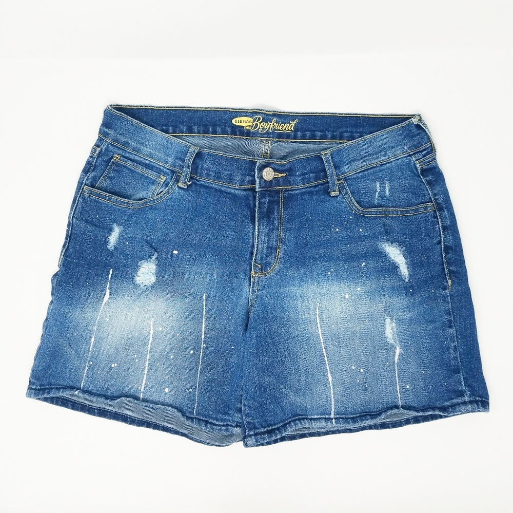 Old Navy women 8 blue The Boyfriend distressed jeans shorts stretchy grungecore